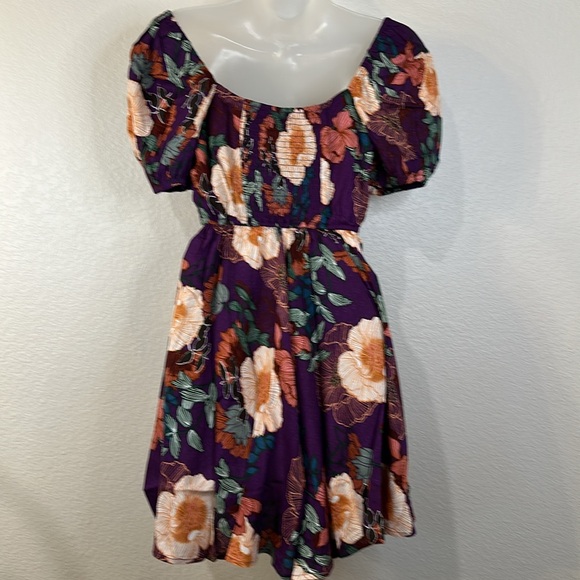 Band Of The Free AIMEE PURPLE FLORAL PUFF SLEEVE MINI DRESS Size XS NWT - Picture 10 of 13